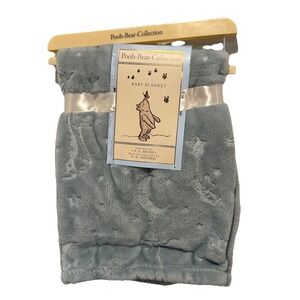 NEW Pooh Bear Collection Winnie The Pooh Baby Boys Blue Blanket 30X40 Moon Stars